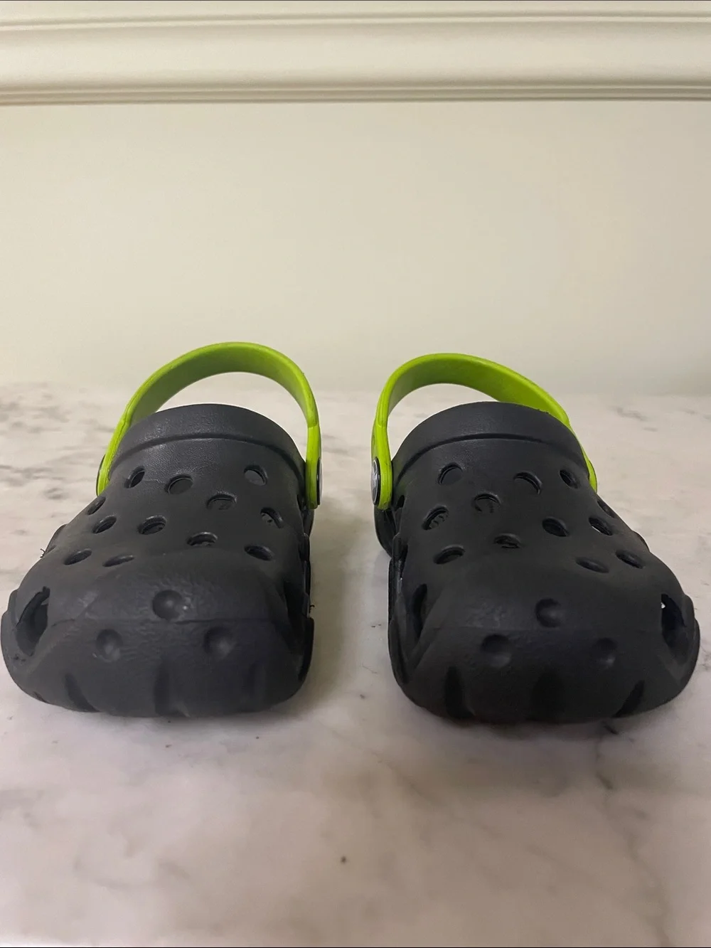 Crocs Kids Black and Lime Green - Size 7